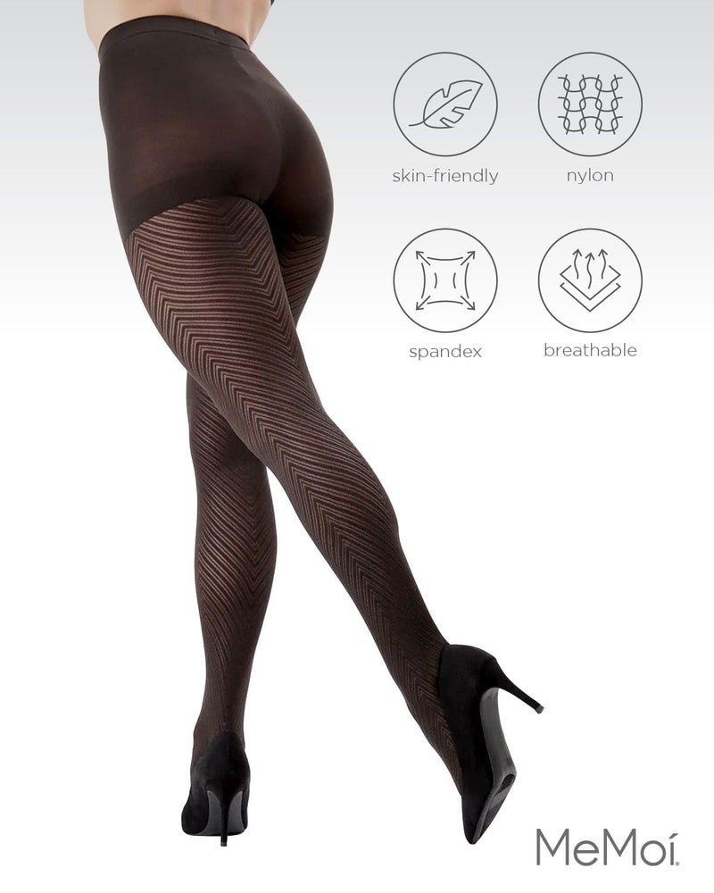 MeMoi Chevron Control Top Tights, Medium-Weight Smoothing Tummy Control Tights, 60 Denier - Sizes Small to Queen 2, Black, Large/X-Large - Image 5
